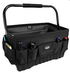Bucket Boss Professional Series 74018 Tool Tote, 18 in W, 12 in D, 10-1/2 in H, 21-Pocket, Poly Fabric, Black
