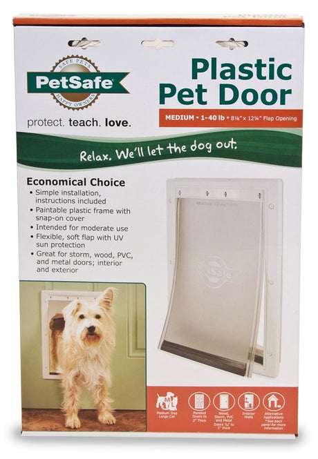 PetSafe PPA00-10959 Pet Door, 1/16 to 2 in Door, 8-1/8 x 12-1/4 in Flap Opening, Plastic, White