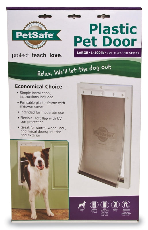 PetSafe PPA00-10960 Pet Door, 1/16 to 2 in Door, 10-1/8 x 16-1/4 in Flap Opening, Plastic, White