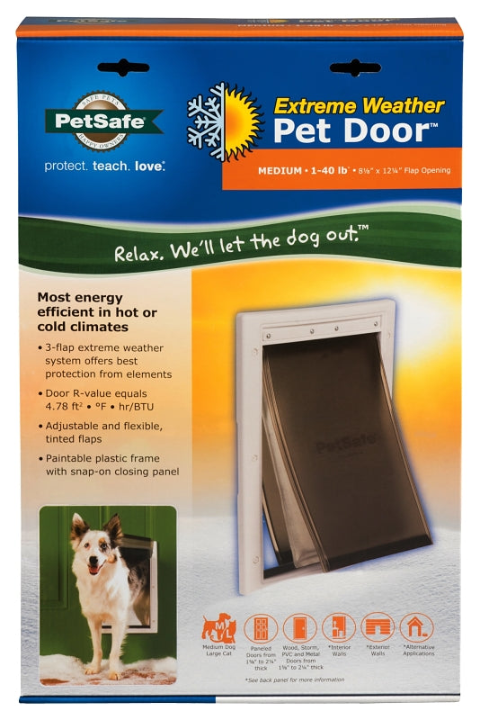 PetSafe PPA00-10985 Extreme Weather Pet Door, M Door, 8-1/8 x 12-1/4 in Flap Opening, Plastic