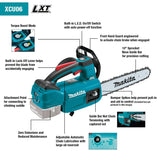 Makita XCU06Z Chainsaw, Tool Only, 18 V, Lithium-Ion, 2 in Cutting Capacity, 10 in L Bar, 3/8 in Pitch