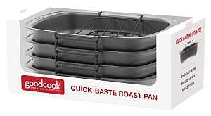 Goodcook 04116 Quick Baste Roast Pan, 25 lb Capacity, Gray, 19.7 in L, 14.8 in W, 15.95 in H, Dishwasher Safe: Yes