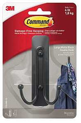 Command 17036MB-ES Large Decorative Double Hook, 5 lb, 1-Hook, Metal/Plastic, Black, Matte, Pack of 4