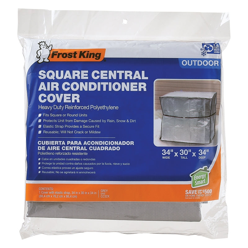 Frost King CC32XH Air Conditioner Cover, 34 in L, 34 in W, 9 mil Thick Material, Polyethylene, Silver