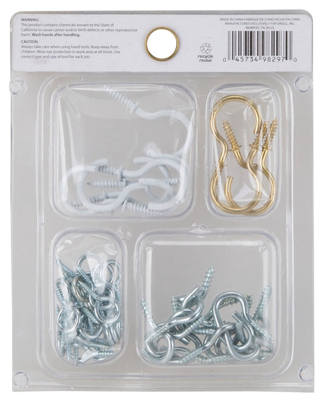 ProSource JL420023L Cup Hook Set, Steel, Polished Brass/White Powder-Coated/Zinc