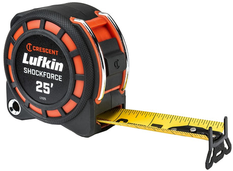 Crescent Lufkin L1125 Tape Measure, 25 ft L Blade, 1-3/16 in W Blade, Steel Blade, ABS Case, Black/Orange Case