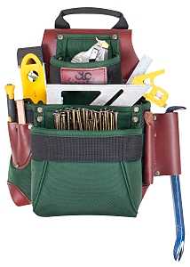 CLC Signature Elite Series 51685 Nail and Tool Bag, 10 in W, 7 in D, 13-3/4 in H, 7-Pocket, Nylon, Green