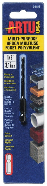 ARTU 01456 Drill Bit, 1/8 in Dia, 2-7/8 in OAL, Multi-Purpose, Parabolic Flute, Quick-Connect Shank