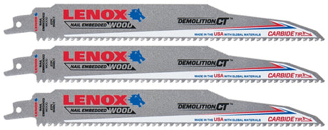 Lenox 2059102 Reciprocating Saw Blade, Applicable Materials: Cast Iron, Stainless Steel, 1 in W, 9 in L, 6 TPI