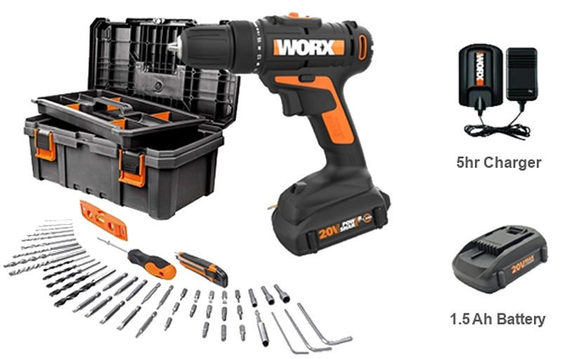 Worx WX101L.3 Drill/Driver, 3/8 in Chuck, Keyless Chuck, 1300 rpm Speed