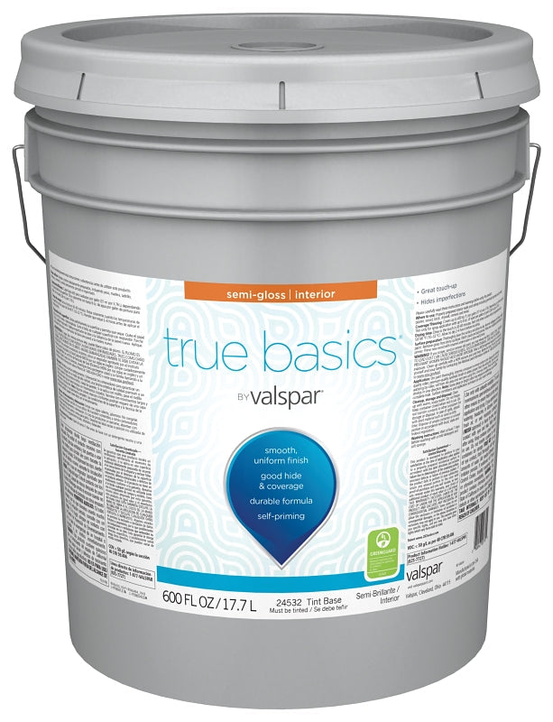 Valspar True Basics 24530 Series 080.0024532.008 Interior Paint, Semi-Gloss Sheen, Tint, 5 gal, 400 sq-ft Coverage Area