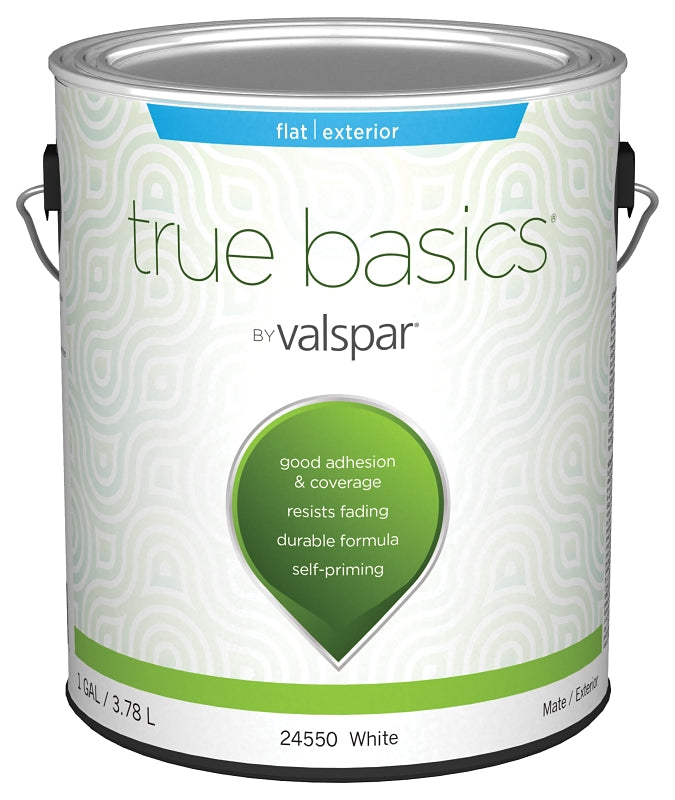 Valspar TRUE Basics 24550 Series 080.0024550.007 Exterior Paint, Flat, White, 1 gal Pack of 4