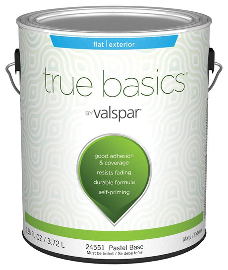 Valspar TRUE Basics 24550 Series 080.0024551.007 Exterior Paint, Flat, Pastel Base, 1 gal Pack of 4