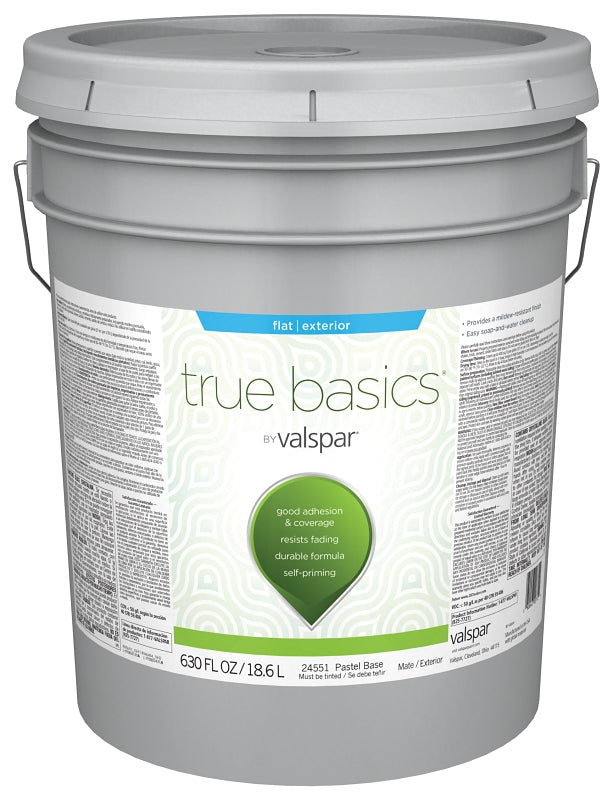 Valspar TRUE Basics 24550 Series 080.0024551.008 Exterior Paint, Flat, Pastel Base, 5 gal