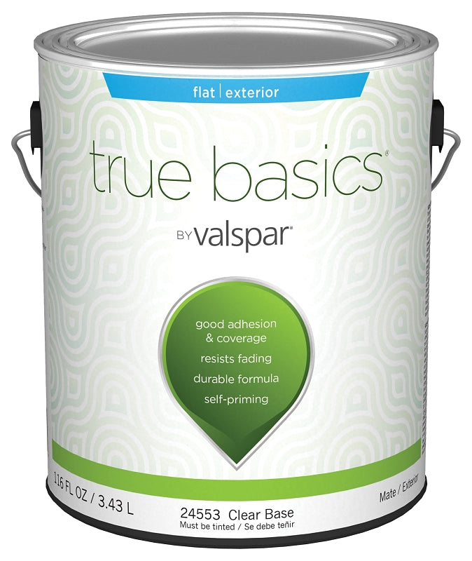 Valspar TRUE Basics 24550 Series 080.0024553.007 Exterior Paint, Flat, Clear Base, 1 gal Pack of 4