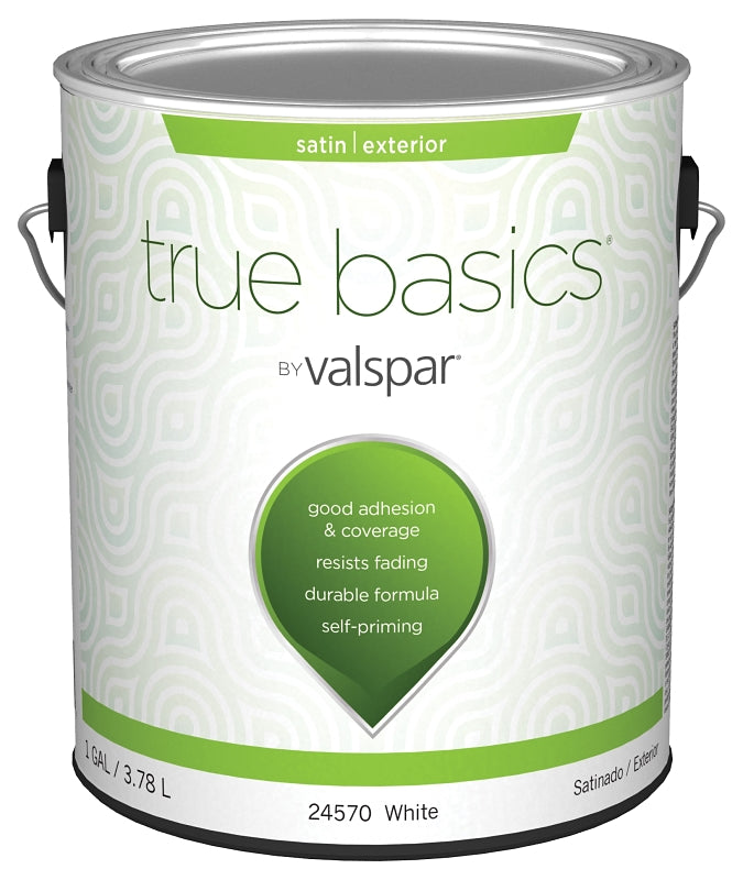 Valspar TRUE Basics 24570 Series 080.0024570.007 Exterior Paint, Satin, White, 1 gal Pack of 4