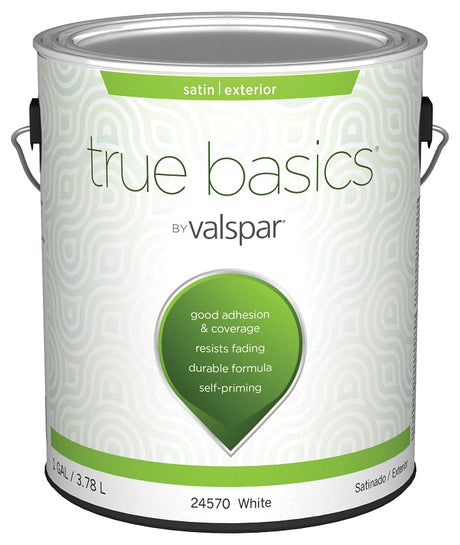 Valspar TRUE Basics 24570 Series 080.0024570.007 Exterior Paint, Satin, White, 1 gal Pack of 4