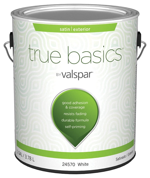 Valspar TRUE Basics 24570 Series 080.0024570.007 Exterior Paint, Satin, White, 1 gal Pack of 4