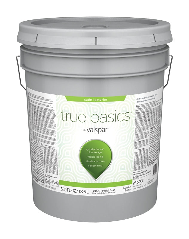 Valspar TRUE Basics 24570 Series 080.0024571.008 Exterior Paint, Satin, Pastel Base, 5 gal