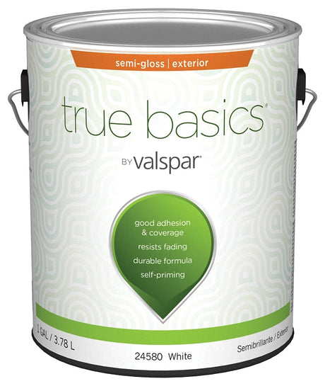 Valspar TRUE Basics 24580 Series 080.0024580.007 Exterior Paint, Semi-Gloss, White, 1 gal Pack of 4