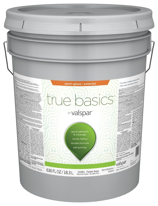 Valspar TRUE Basics 24580 Series 080.0024581.008 Exterior Paint, Semi-Gloss, Pastel Base, 5 gal