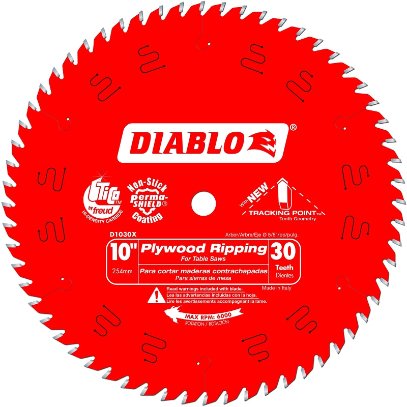 Diablo D1030X Circular Saw Blade, 10 in Dia, 5/8 in Arbor, 30-Teeth, Carbide Cutting Edge