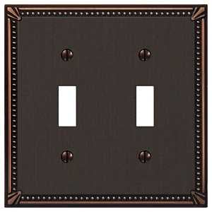 Amerelle Imperial 74TTDB Wallplate, 4-13/16 in L, 4-13/16 in W, 2 -Gang, Metal, Aged Bronze, Pack of 3