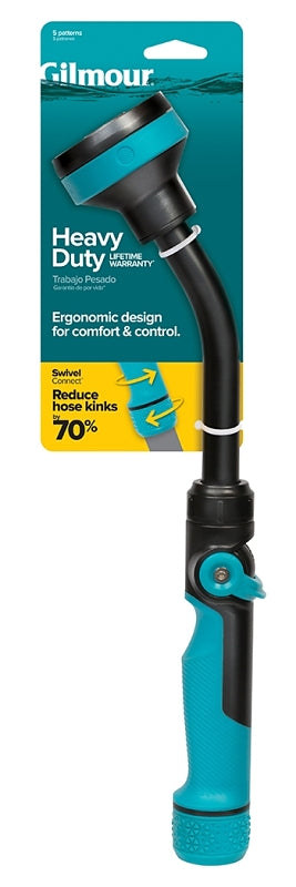 Gilmour 820432-1001 Watering Wand, Swivel Inlet, 5 -Spray Pattern, Shower, Zinc, Teal, 14 in L Wand