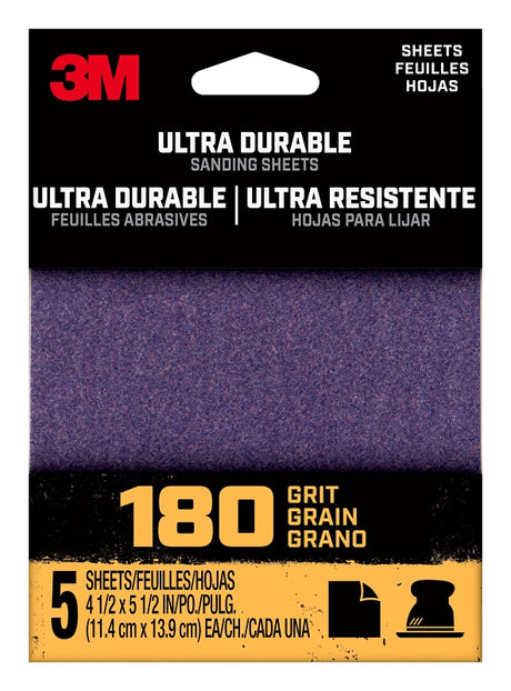 3M 27367 Sandpaper Sheet, 3 in W, 3 in L, 180 Grit, Fine, Aluminum Oxide/Ceramic Abrasive, Cloth Backing