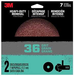 3M Hookit 27411 Grinding Disc, 7 in Dia, 36 Grit, Fiber Backing, 8-Hole