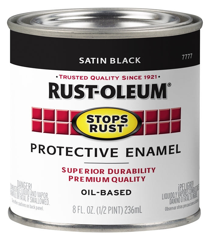 Stops Rust 7777730 Enamel Paint, Oil Base, Satin Sheen, Black, 0.5 pt, Can