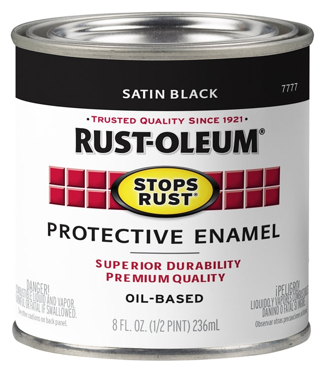 Stops Rust 7777730 Enamel Paint, Oil Base, Satin Sheen, Black, 0.5 pt, Can