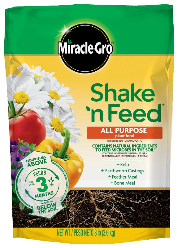 Miracle-Gro Shake 'n Feed 3002010 All-Purpose Plant Food, 8 lb, Solid, 12-4-8 N-P-K Ratio