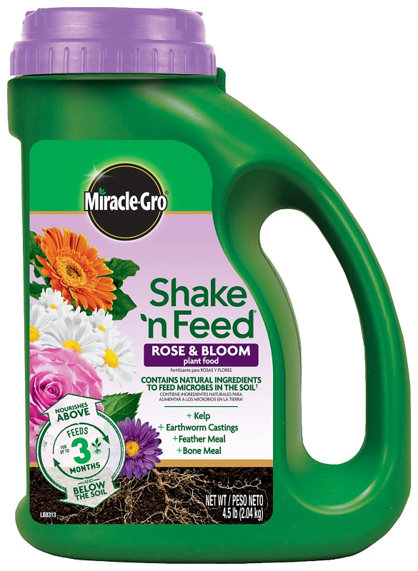 Miracle-Gro Shake 'n Feed 3002201 Rose and Bloom Plant Food, 4.5 lb Jug, Solid, 10-18-9 N-P-K Ratio