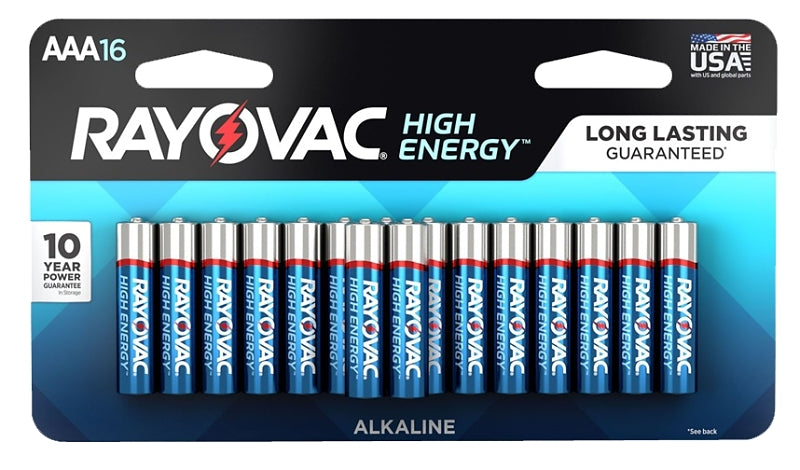 Rayovac 824-16LTK Battery, 1.5 V Battery, AAA Battery, Alkaline, Blue/Silver