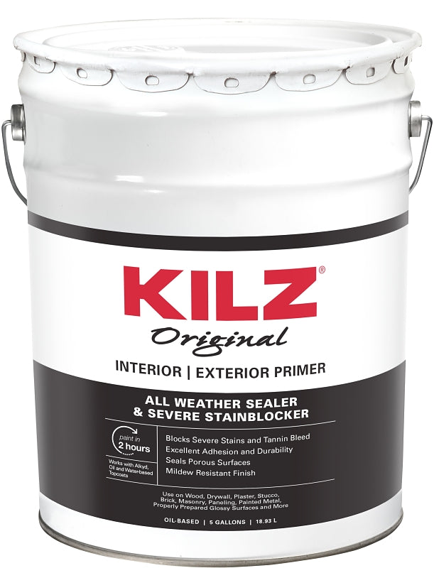 Kilz 10090 Primer, 300 to 400 sq-ft/gal Coverage Area, White, 5 gal