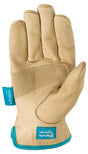 Wells Lamont 1167M Work Gloves, Women's, M, 7 to 7-1/2 in L, Elastic Cuff, Cowhide Leather, Blue/Brown/Tan