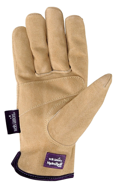 HydraHyde 1003L Gloves, Women's, L, 8 to 8-1/2 in L, Keystone Thumb, Elastic Cuff, Cowhide Leather, Timber