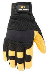 Wells Lamont 3210-XL Adjustable Work Gloves, Men's, XL, Spandex Back, Black/Gold/Yellow