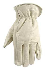 Wells Lamont 1130L Work Gloves, Men's, L, 9 to 9-1/2 in L, Keystone Thumb, Elastic Cuff, Cowhide Leather, White