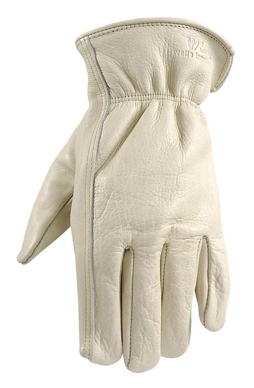 Wells Lamont 1130M Work Gloves, Men's, M, 8 to 8-1/2 in L, Keystone Thumb, Elastic Cuff, Cowhide Leather, White