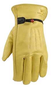 Wells Lamont 1132S Adjustable Work Gloves, Men's, S, Keystone Thumb, Cowhide Leather, Gold/Yellow