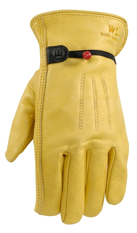 Wells Lamont 1132S Adjustable Work Gloves, Men's, S, Keystone Thumb, Cowhide Leather, Gold/Yellow