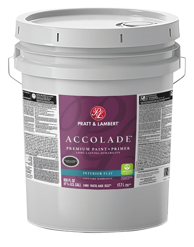 Pratt & Lambert Accolade 0000Z4681-20 Interior Paint, Flat Sheen, Pastel, 5 gal, 400 sq-ft Coverage Area