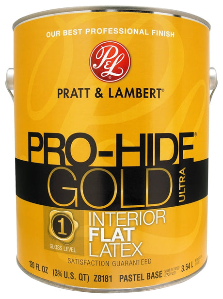 Pratt & Lambert Pro-Hide Gold Ultra Series 0000Z8181-16 Interior Paint, Flat Sheen, Pastel, 1 gal Pack of 4