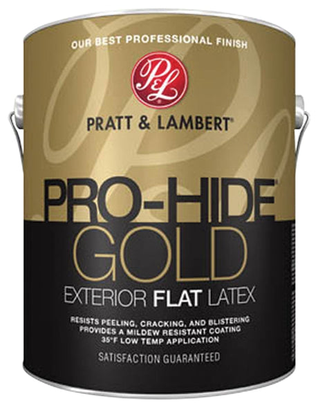 Pratt & Lambert Pro-Hide Gold Z8400 0000Z8400-16 Exterior Paint, Flat, Super One-Coat White, 1 gal Pack of 4