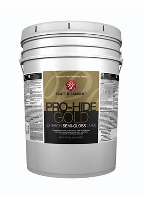 Pratt & Lambert Pro-Hide Gold Z8600 0000Z8600-20 Exterior Paint, Semi-Gloss, Super One-Coat White, 5 gal