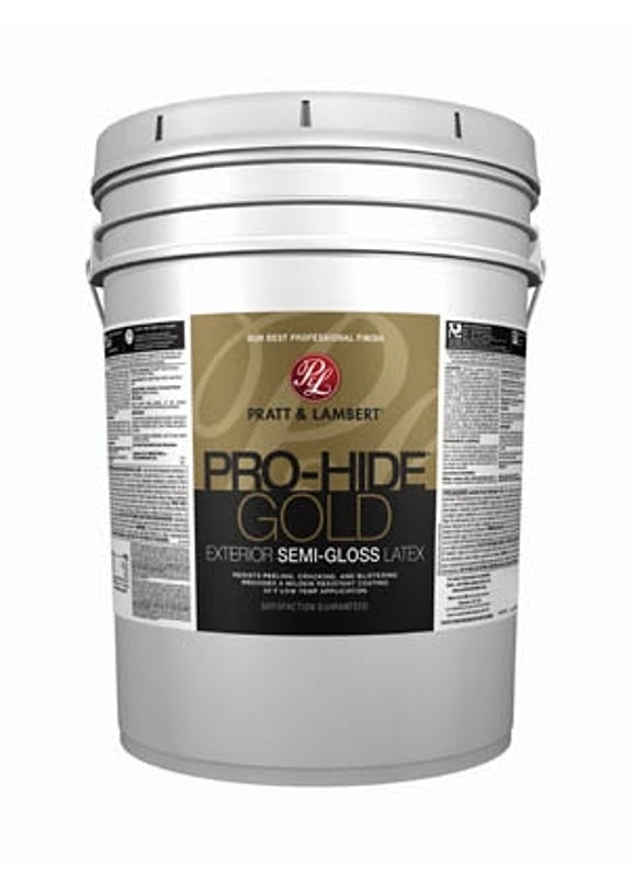 Pratt & Lambert Pro-Hide Gold Z8600 0000Z8600-20 Exterior Paint, Semi-Gloss, Super One-Coat White, 5 gal