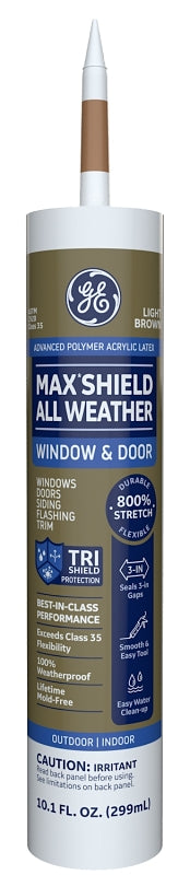 GE Max Shield MAWD410LB Sealant, Light Brown, 24 hr Curing, 40 to 100 deg F, 10.1 oz Cartridge Pack of 12