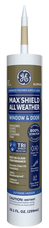 GE Max Shield MAWD410AD Sealant, Almond, 24 hr Curing, 40 to 100 deg F, 10.1 oz Cartridge, Pack of 12